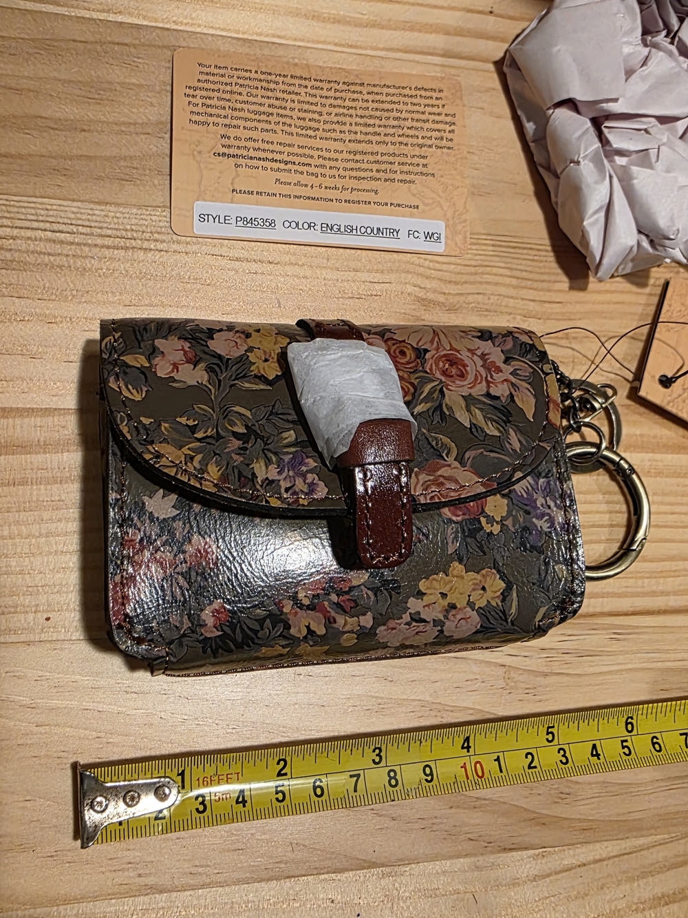 Patricia Nash Multicolor Floral Leather Keyring Wallet with Brown Trim